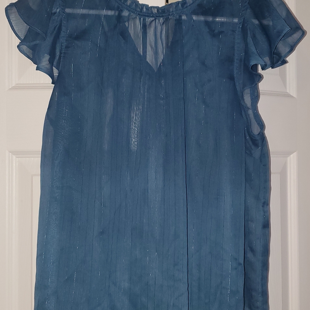 Torrid Teal Sheer Flutter Sleeve Blouse, Torrid 00, Size M/L, Size 10